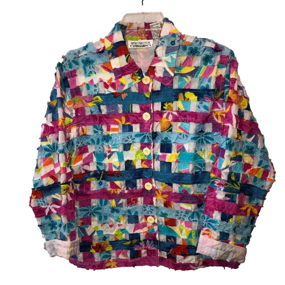New Direction Size Large Floral Patchwork Colorfu… - image 1
